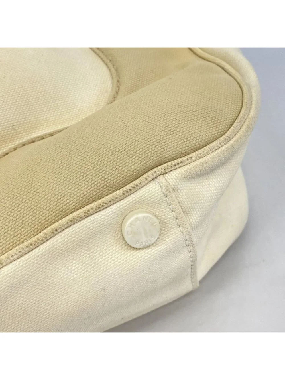 Chanel Tote Marshmallow Canvas White Beige Gold